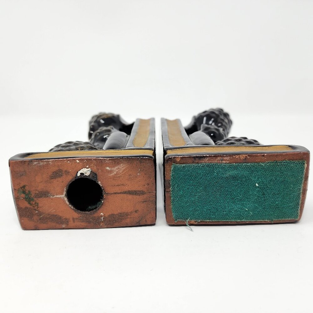 Vtg MCM Japan Redware Ceramic 6" Black & Gold Poodle Dog Bookends Pen Holders - Picture 5 of 11
